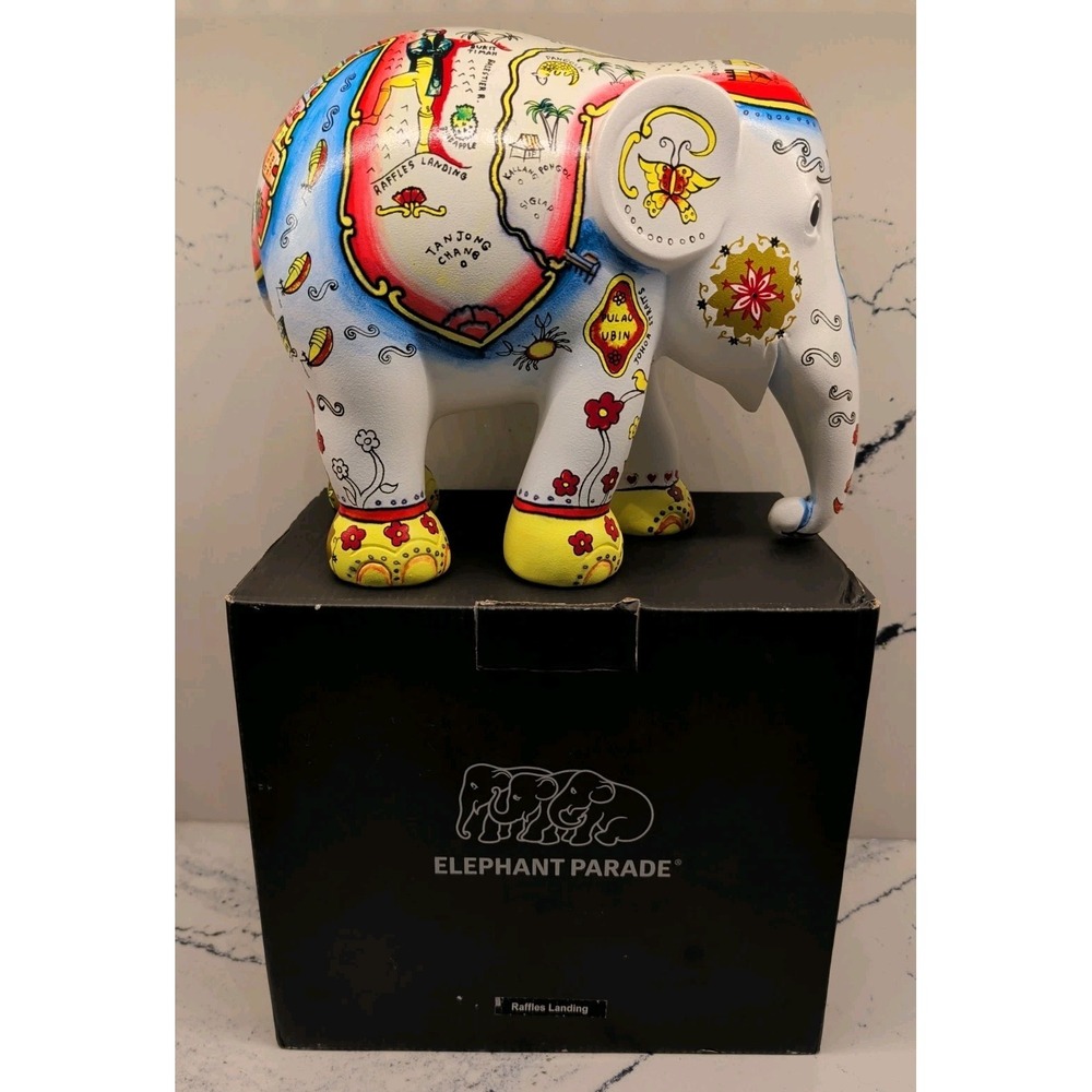 Elephant Parade Collectible Raffles Landing Elephant Figurine 8"